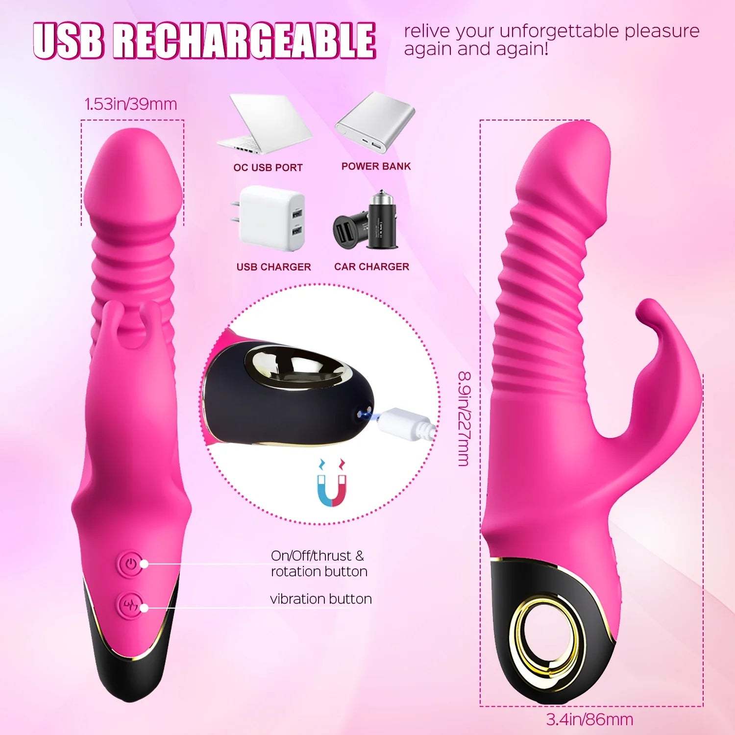 Triple Thrill - Vibrador de conejo con punto G giratorio y de empuje