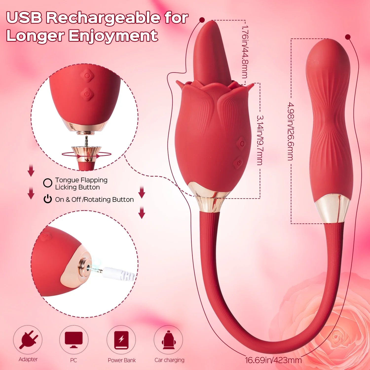 Evelyn - Rose Flatternder Klitoris-Stimulator, rotierender G-Punkt-Analvibrator